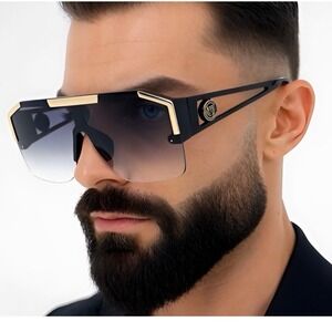 Shield Sunglasses Flat Top Oversized Fashion Sun Glasses Men Designer Shades New
